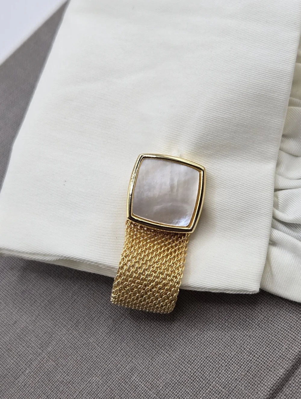 Gold Mesh Wrap Cufflinks Mother Of Pearl Wedding Formal Event Paul Fredrick